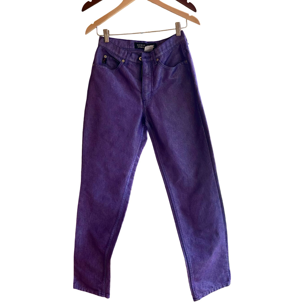 Vtg 80s 90s GUESS Jeans Purple High Rise Tapered Mom Denim Made In USA